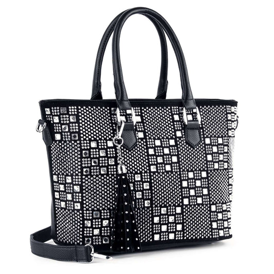 Bling Checkerboard Design Tote Handbag