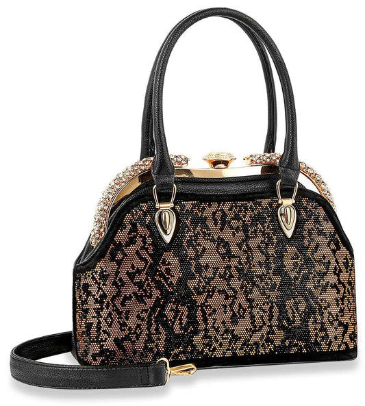 Snakeskin Print Bling Design A-Frame Tote - Gold