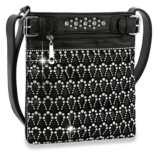 Sparkling Rhinestone Design Crossbody Sling - Black