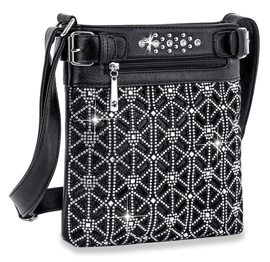 Rhinestone Design Crossbody Sling - Black
