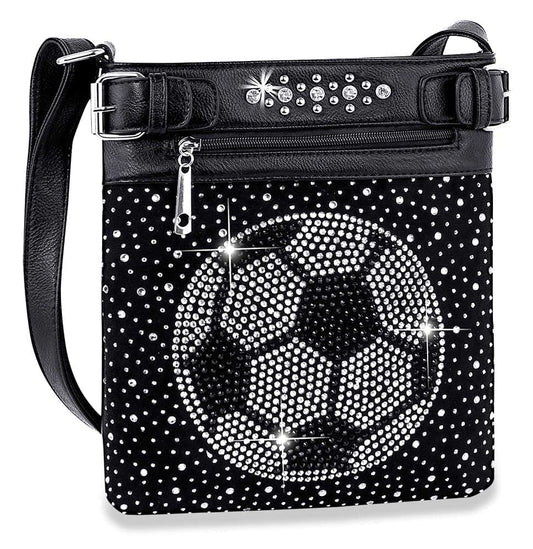 Sparkly Soccer Ball Bling Crossbody Sling - Black