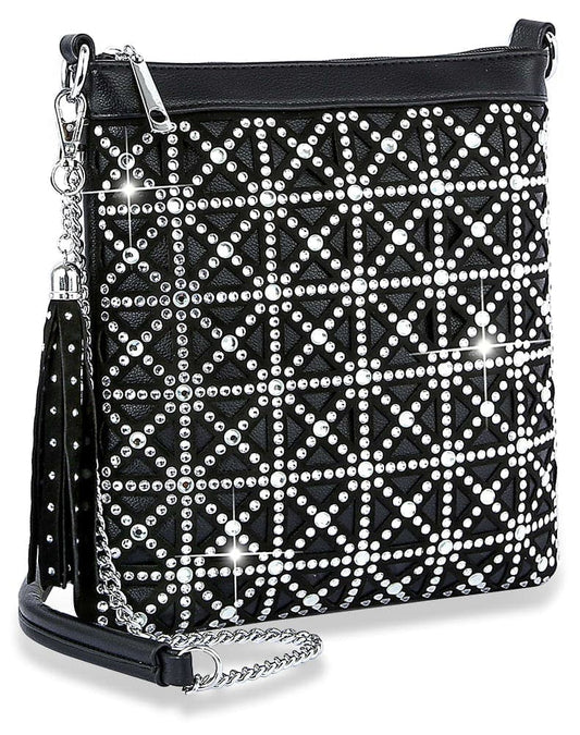 Tassel Accented Bling Crossbody Sling - Black