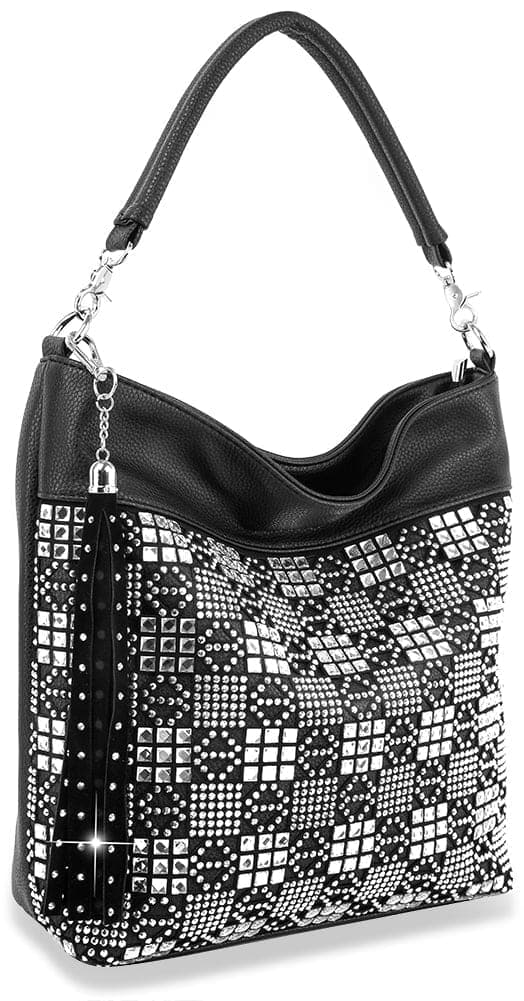Rhinestone Block Design Hobo Handbag - Black
