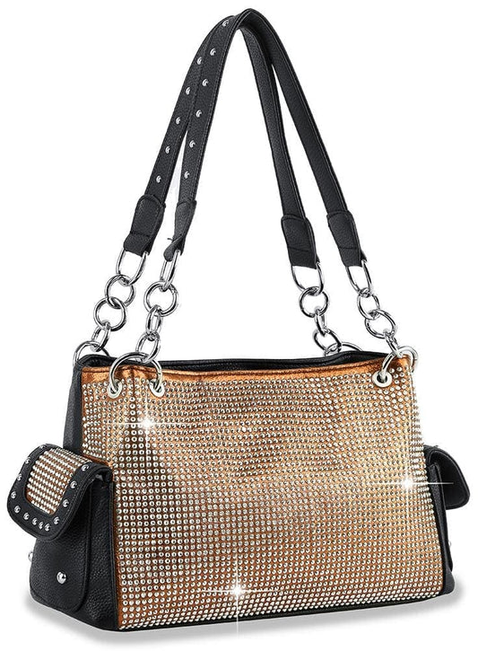 Ring Accented Sparkling Shoulder Bag - Bronze