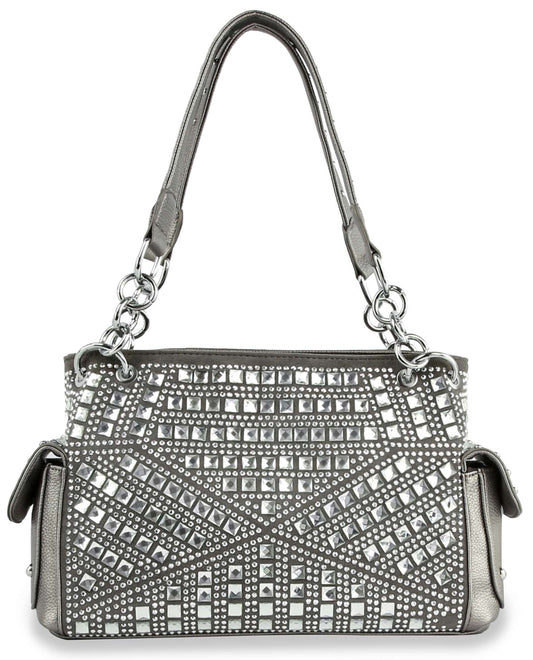 Rhinestone Covered Fashion Handbag - Pewter
