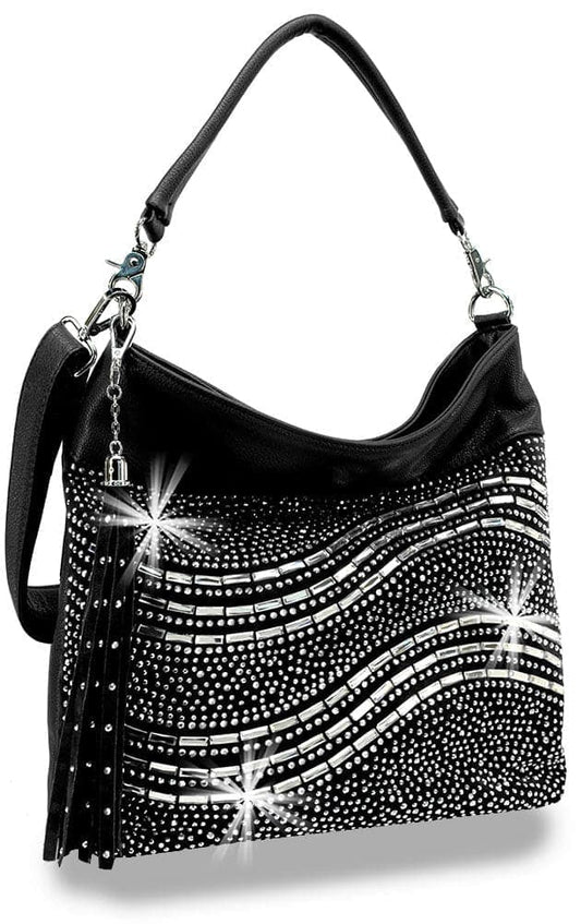 Rhinestone Curve Design Handbag - Black