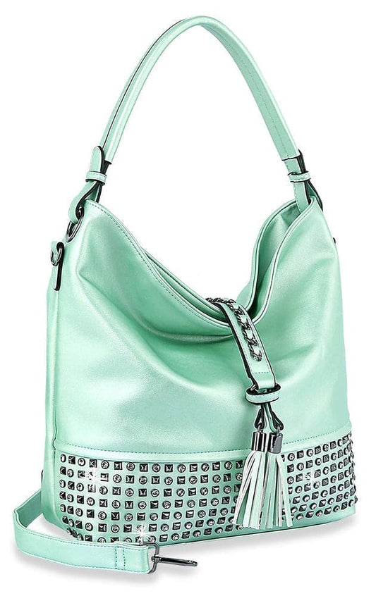 Studded Large Hobo Handbag - Mint