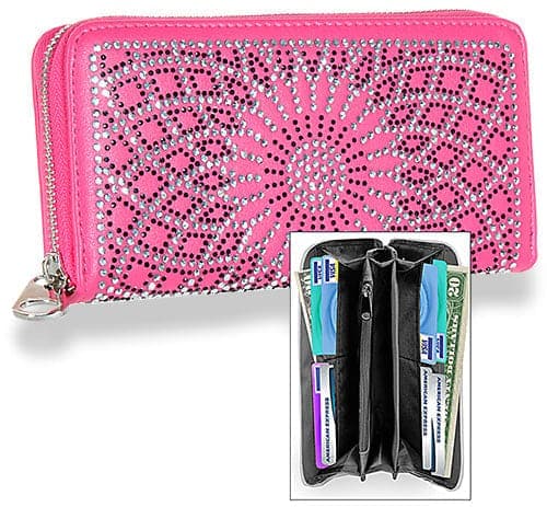 Rhinestone Pattern Accordion Wallet - Black – handbagexpress