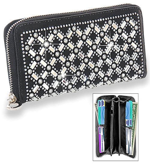 Rhinestone Design Accordion Wallet - Black