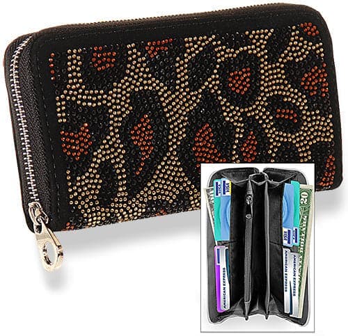 Sparkling Leopard Accordion Wallet - Black