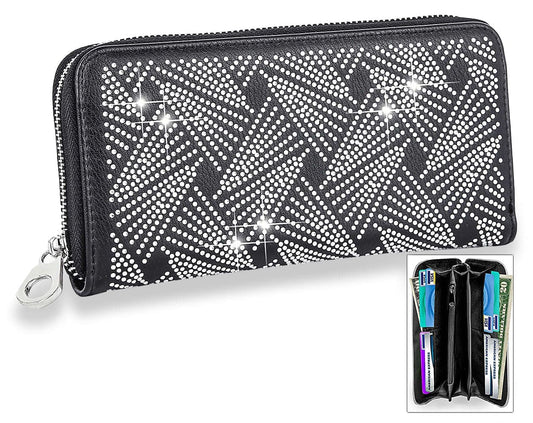 Rhinestone Design Accordion Wallet - Black