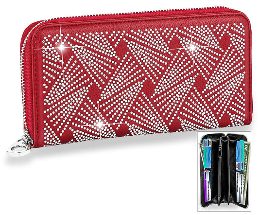 Rhinestone Design Accordion Wallet - Dark Red