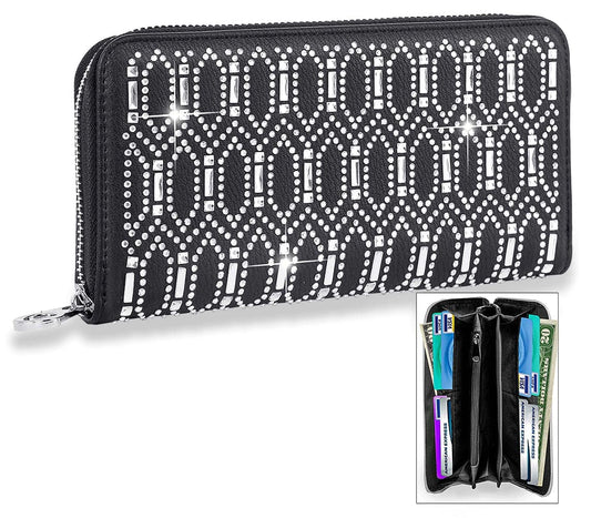 Rhinestone Bling Accordion Wallet - Black