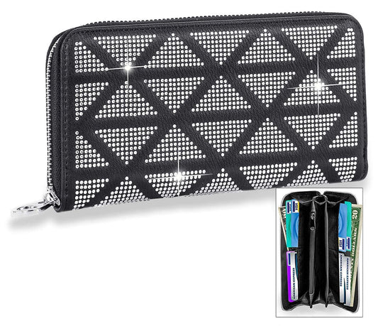 Rhinestone Grid Accordion Wallet - Black