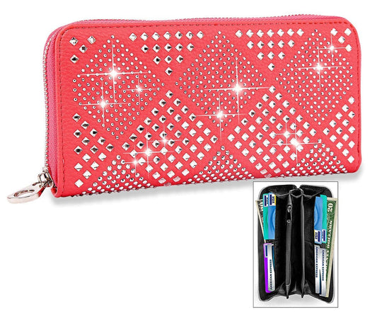 Diamond Bling Accordion Wallet - Coral