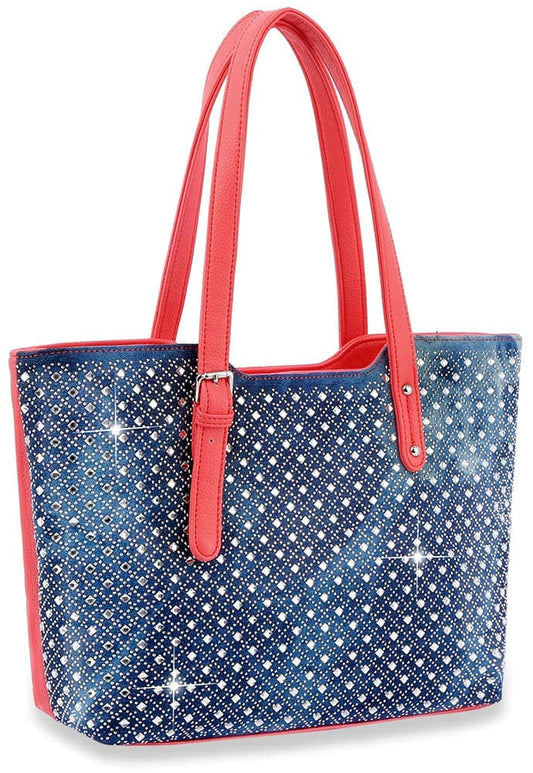 Diamond Bling Shopper Style Tote-Coral
