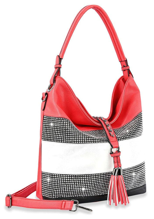 Sparkling Striped Hobo Handbag - Coral