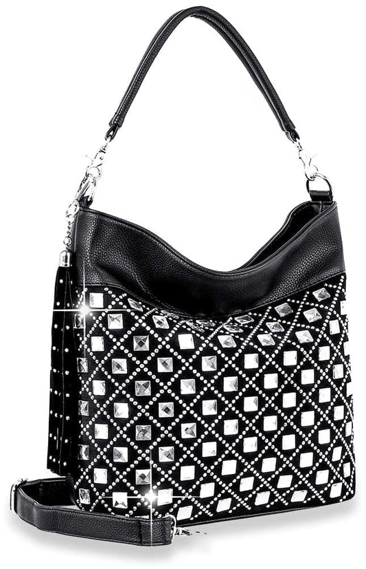 Rhinestone and Gem Design Hobo - Black