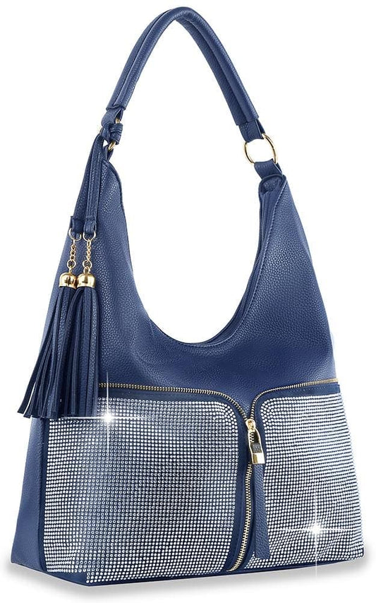 Rhinestone Zip Fashion Hobo - Navy