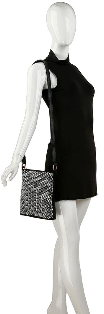 Grid Pattern Rhinestone Crossbody Sling