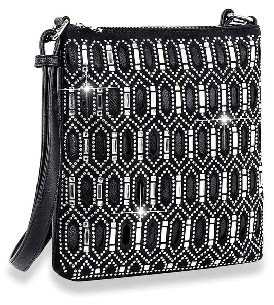 Layered Art Deco Design Crossbody Sling - Black