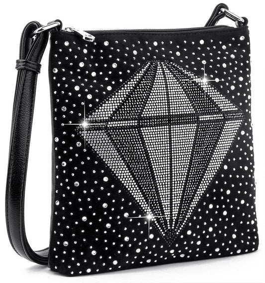 Stunning Diamond Bling Crossbody Sling - Black