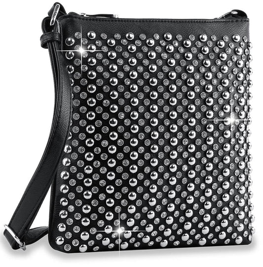 Stud And Rhinestone Crossbody Sling - Black