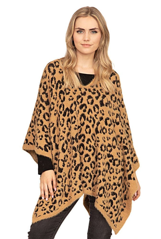 Leopard Design Poncho - Taupe