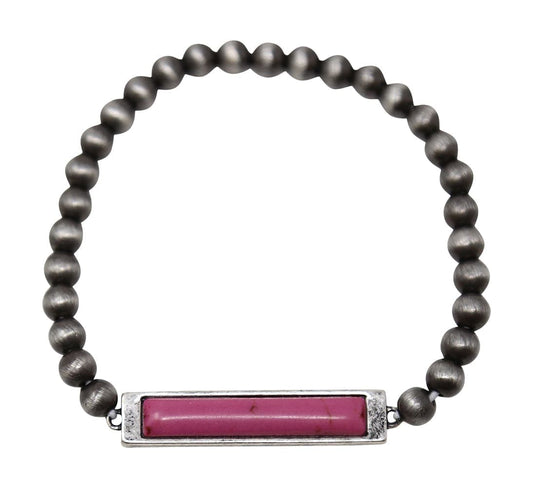 Stone Pendent Stretch Bracelet  - Fuchsia