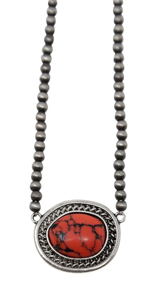 Bead and Stone Necklace - Coral