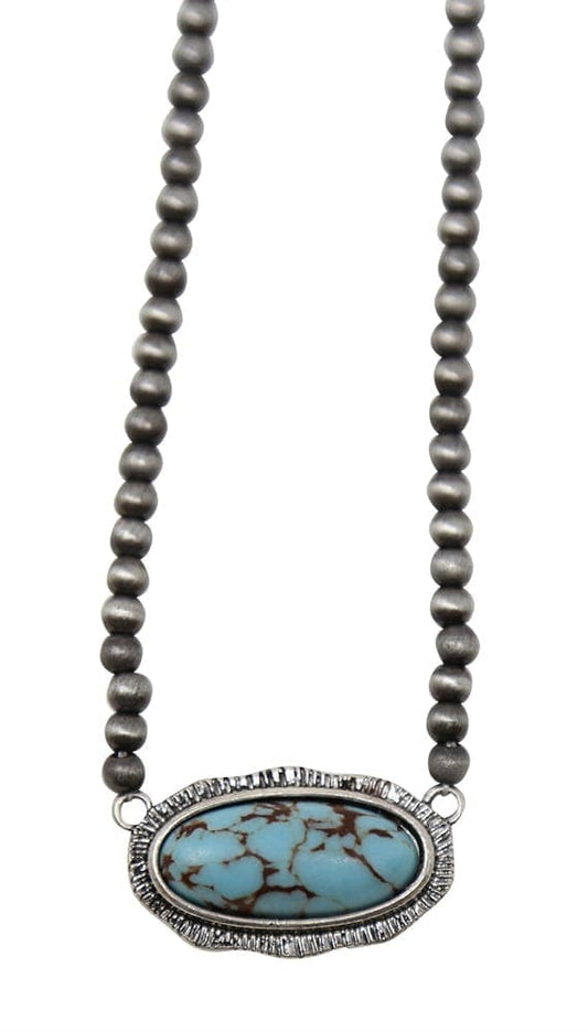 Bead and Stone Necklace - Turquoise