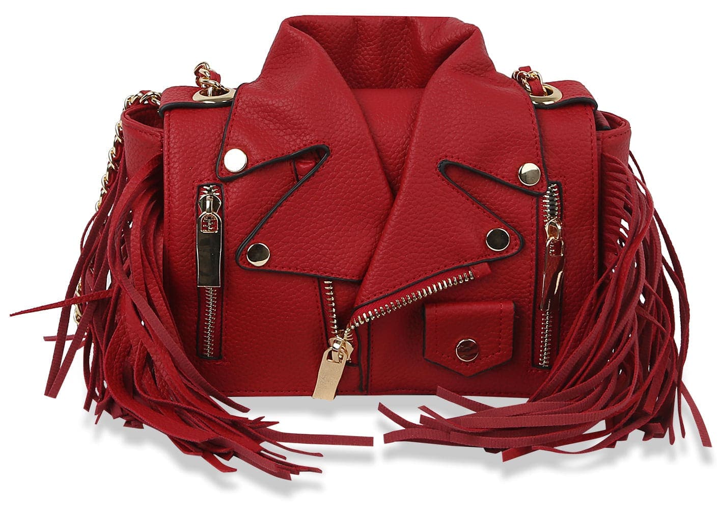 Petite Fringe Motorcycle Jacket Shoulder Bag - LY120-BK 