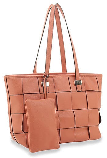 Beautifully Woven Tote Handbag Set - Light Orange