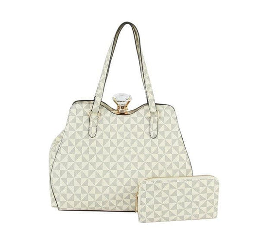 A-Frame Signature Print Hand Tote Set - LMN026-1W-BG