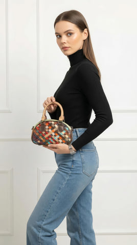 Genuine Leather Woven  Petite Hand Tote