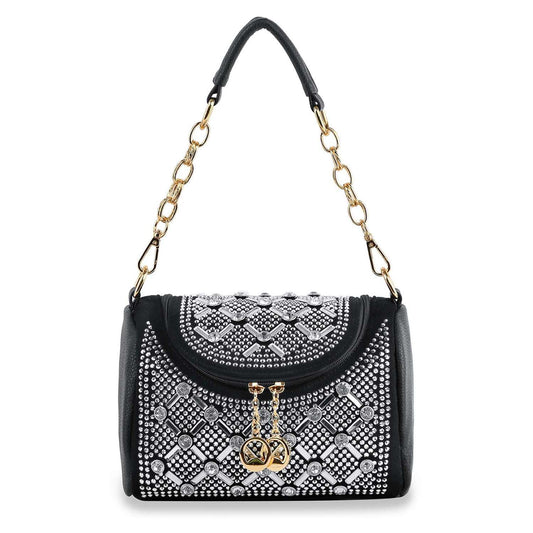 Rhinestone Design Top Flap Petite Handbag