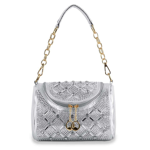 Rhinestone Design Top Flap Petite Handbag