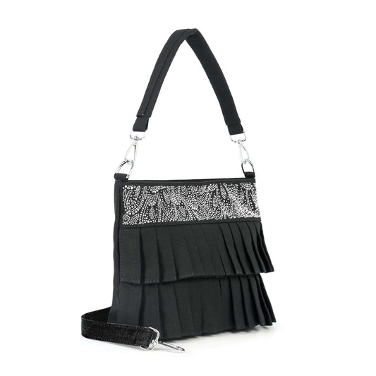 Bling Pattern Pleated Denim Crossbody Sling