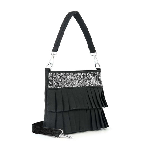 Bling Pattern Pleated Denim Crossbody Sling