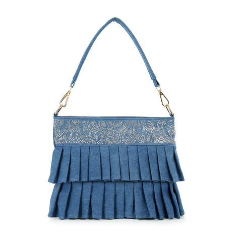 Bling Pattern Pleated Denim Crossbody Sling