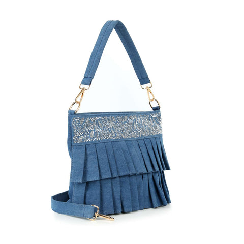 Bling Pattern Pleated Denim Crossbody Sling