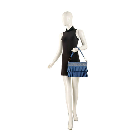 Bling Pattern Pleated Denim Crossbody Sling