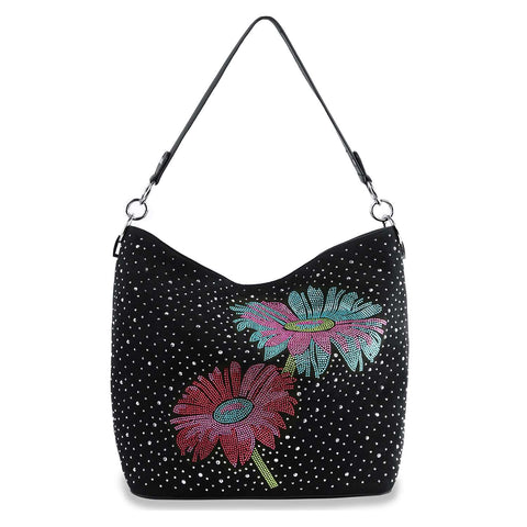 Floral Rhinstone Hobo Handbag