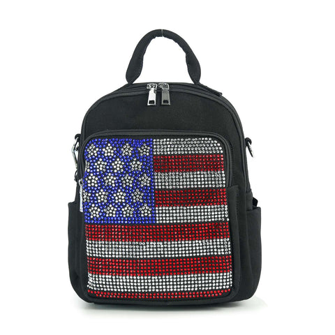 Rhinestone Bling Flag Design Canvas Backpack