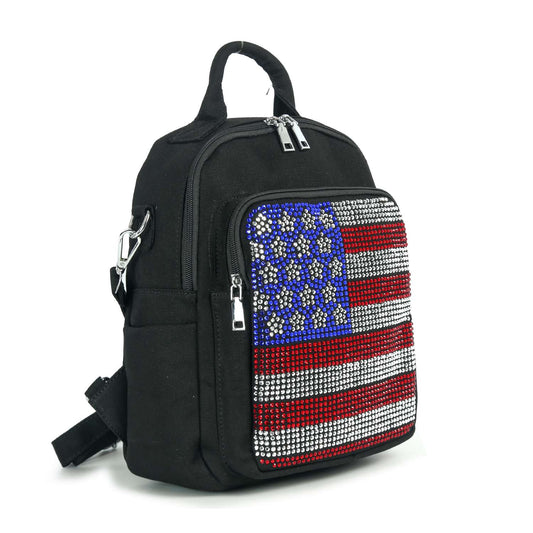 Rhinestone Bling Flag Design Canvas Backpack