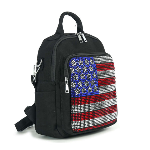 Rhinestone Bling Flag Design Canvas Backpack