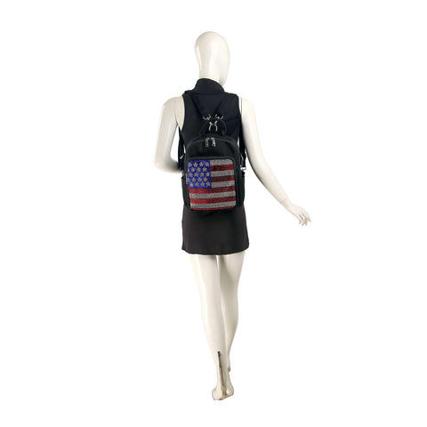 Rhinestone Bling Flag Design Canvas Backpack