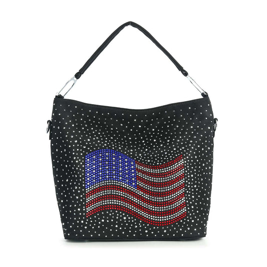 Waving Rhinestone Bling Flag Hobo Handbag