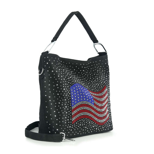 Waving Rhinestone Bling Flag Hobo Handbag