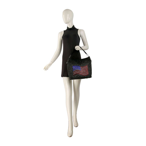 Waving Rhinestone Bling Flag Hobo Handbag